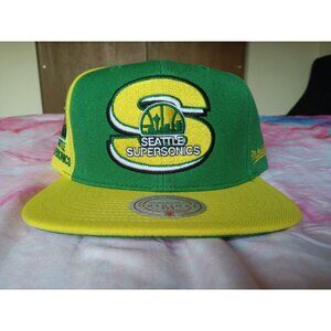 Seattle Supersonics Rear Script Side Snapback Cap Hat Mitchell & Ness NBA Sonics